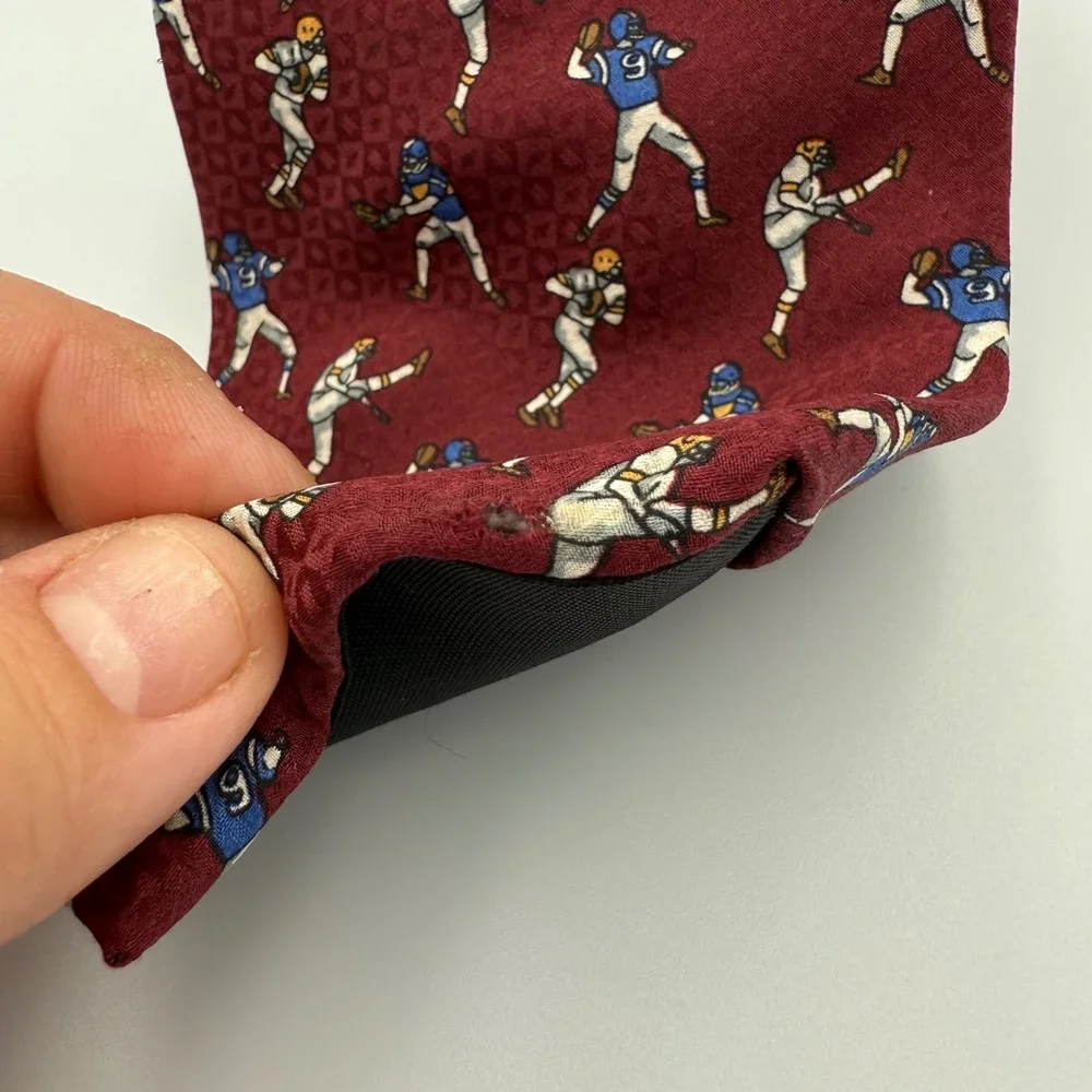 Vintage Resilio Burgundy Sports Tie – Football Players in Action, Made in USA‎